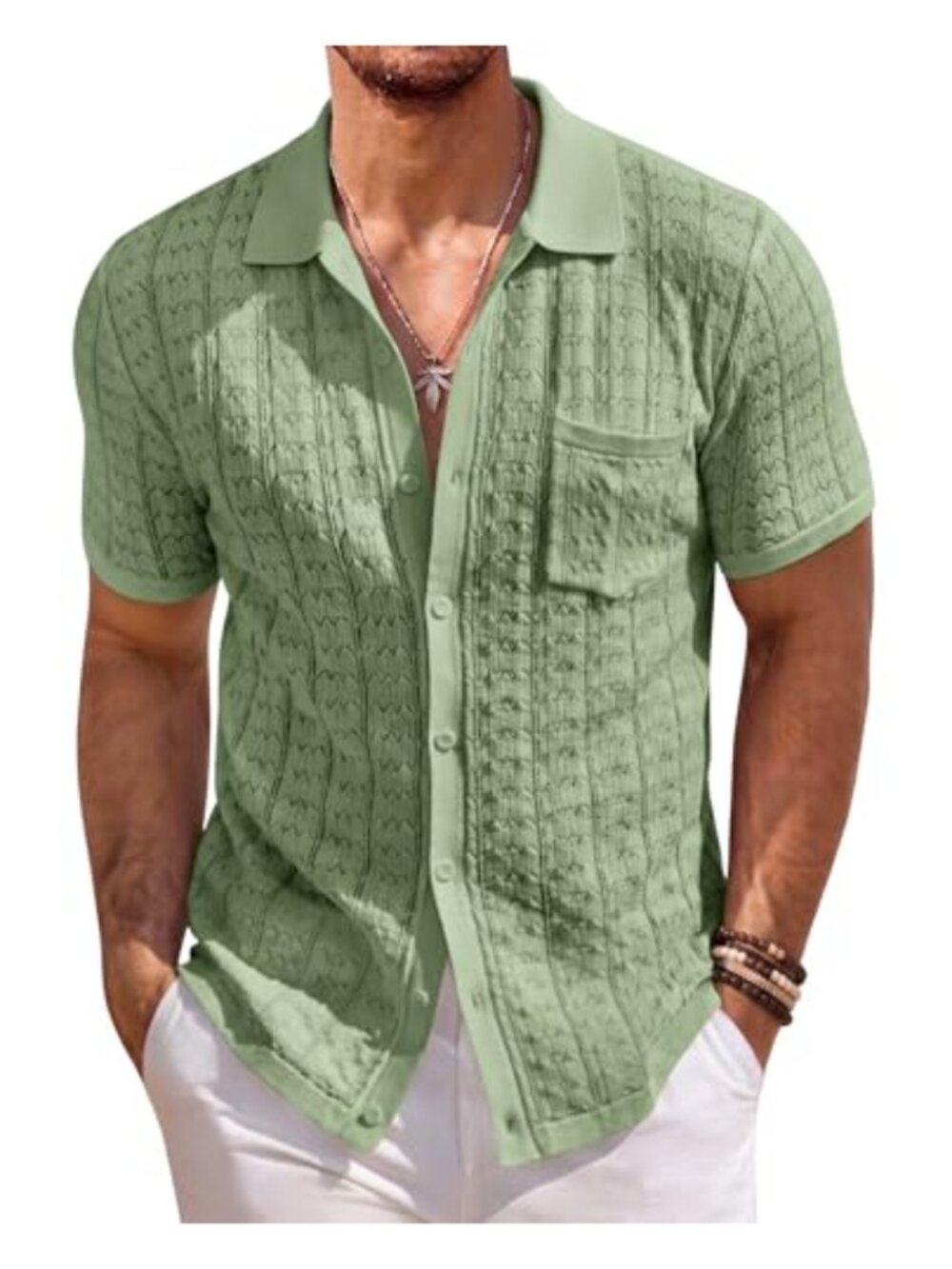 Mens Knit Button Down Polo Shirt Short Sleeve Camp Collar Summer Casual Beach